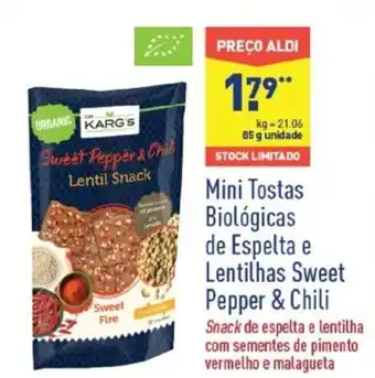 ALDI Mini Tostas Biológicas de Espelta e Lentilhas Sweet Pepper & Chili 85g promoção