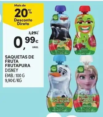 Continente Saquetas de Fruta Frutapura 100g promoção