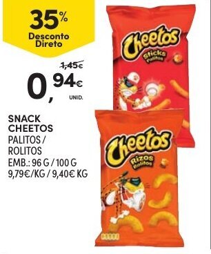 Continente Snack Cheetos 96g/100g promoção