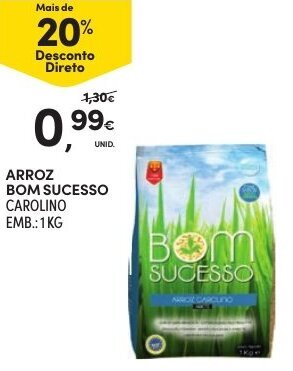 Continente Arroz Bom Sucesso Carolino 1kg promoção