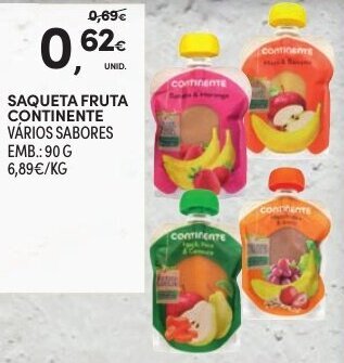 Continente Saqueta Fruta Continente 90g promoção