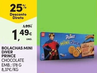 Continente Bolachas Mini Diver Prince 178g promoção