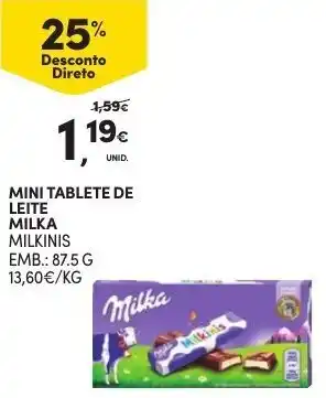 Continente Mini Tablete de Leite Milka Milkinis 87.5g promoção