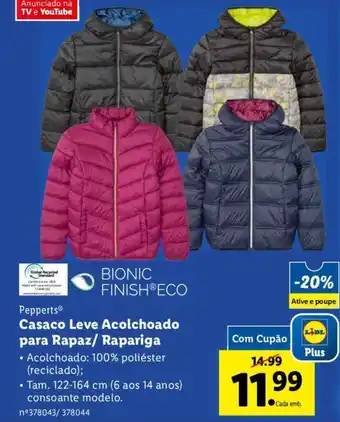 Lidl Pepperts Casaco Leve Acolchoado para Rapaz/ Rapariga promoção