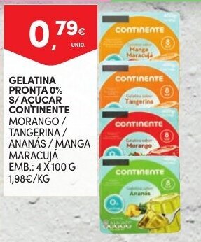 Continente Gelatina Pronta 0% S/ Açúcar Continente 4 x 100g promoção
