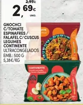 Continente Gnochci C/ Tomate Espinafres/ Falafel C/ Cuscus Legumes Continente 500g promoção