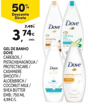 Continente Gel de Banho Dove 750ml promoção