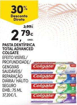 Continente Pasta Dentífrica Total Advanced Colgate 75ml promoção