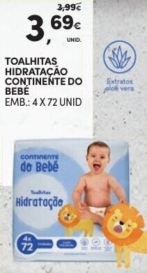 Continente Toalhitas Hidratação Continente do Bebé 4x72 unid promoção