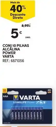 Continente Conj 10 Pilhas Alcalina Power Varta promoção