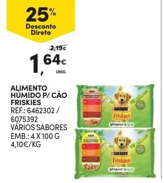 Continente Alimento Húmido p/Cão Friskies 4 x 100g promoção