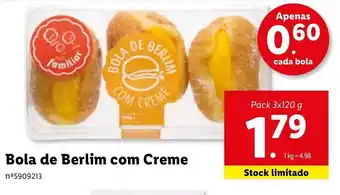 Lidl Bola de Berlim com Creme 3 x 120g promoção