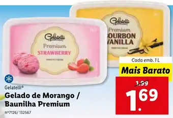 Lidl Gelatelli Gelado de Morango/Baunilha Premium 1L promoção