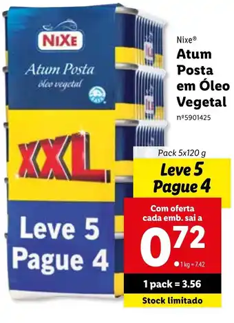 Lidl Nixe Atum Posta em Óleo Vegetal 5 x 120g promoção