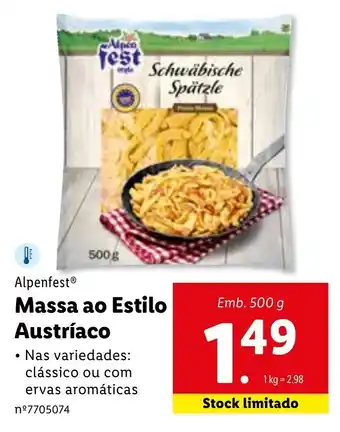 Lidl Alpenfest Massa ao Estilo Austríaco 500g promoção