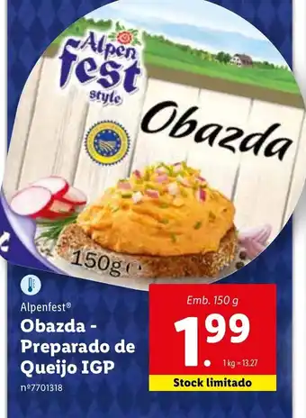 Lidl Alpenfest Obazda-Preparado de Queijo IGP 150g promoção