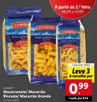 Lidl Combino Macarronete/Macarrão Riscado/Macarrão Grande 500g promoção