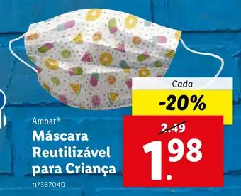 Lidl Ambar Máscara Reutilizável para Criança promoção
