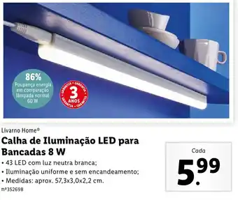 Lidl Calha de Iluminação LED para Bancadas 8W promoção