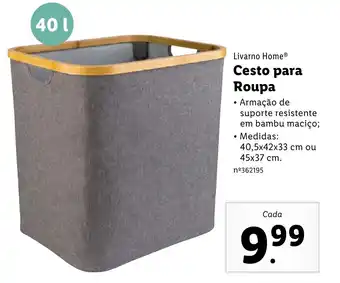 Lidl Cesto para Roupa 40,5 x 42 x 33cm ou 45 x 37cm 40L promoção