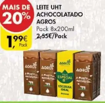 Pingo Doce Leite UHT Achocolatado Agros 8 x 200ml promoção