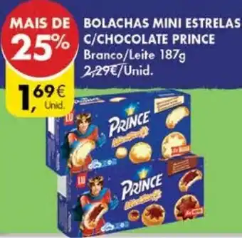 Pingo Doce Bolachas Mini Estrelas C/Chocolate Prince 187g promoção