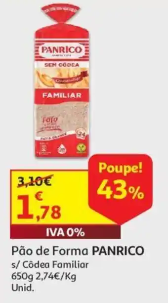 Auchan Pão de Forma PANRICO s/ Côdea Familiar 650g promoção