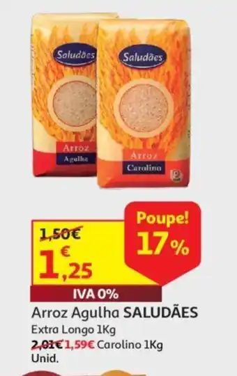 Auchan Arroz Agulha SALUDÃES Extra Longo 1Kg promoção