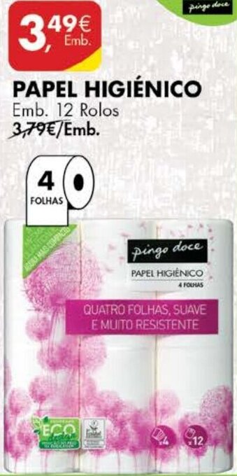 Pingo Doce Papel Higiénico 12 Rolos promoção