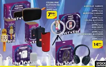 Auricular Earbuds, Microfone Karaoke, Coluna BLuetooth, Ring Light, Auscultadores Bluetooth