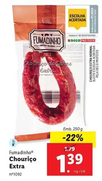Lidl Fumadinho Chouriço Extra Emb. 250 g promoção