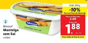 Lidl Mimosa Manteiga sem Sal Emb. 250 g promoção