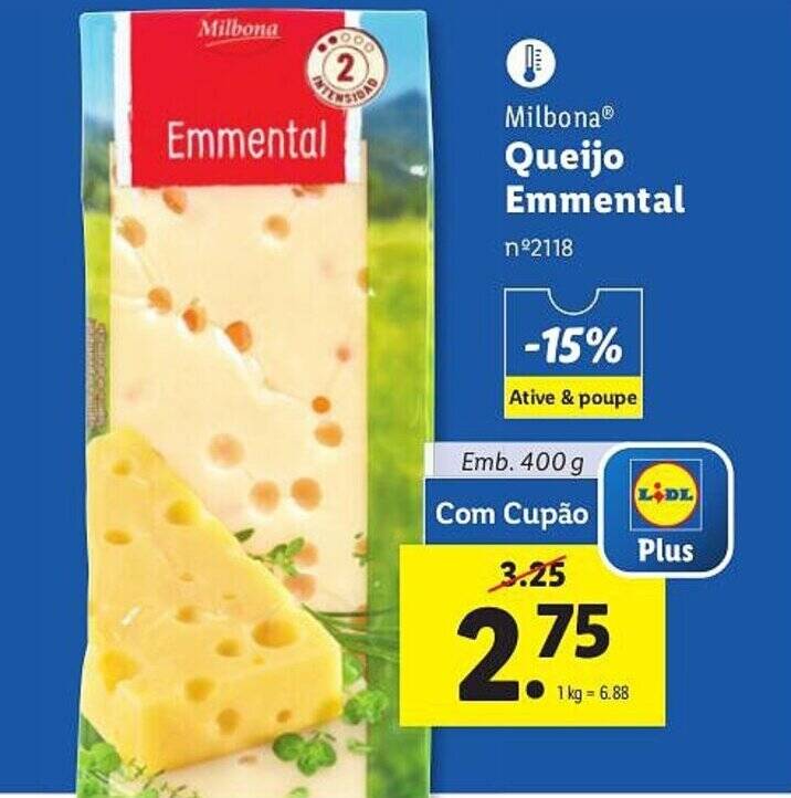Promoção Milbona Queijo Emmental Emb. 400 g em Lidl
