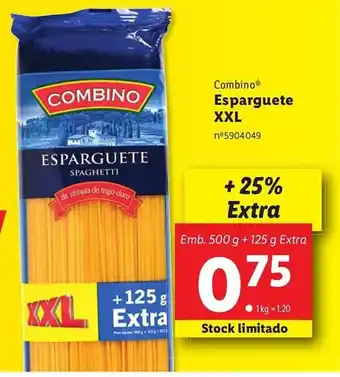 Lidl Combino Esparguete XXL Emb. 500 g + 125 g Extra promoção