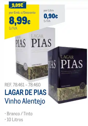 Makro Lagar de Pias Vinho Alentejo 10 Litros promoção