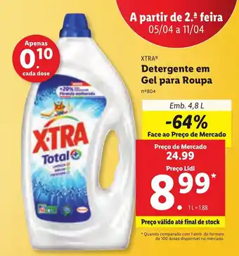 Lidl Xtra Detergente em Gel para Roupa 4,8L promoção