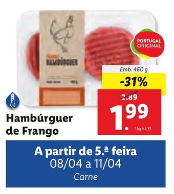 Lidl Hambúrguer de Frango promoção