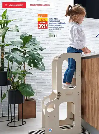 Torre/ Mesa Multifuncional Montessori em Madeira