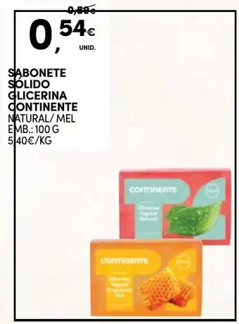 SABONETE SÓLIDO GLICERINA CONTINENTE NATURAL/MEL EMB.: 100 G