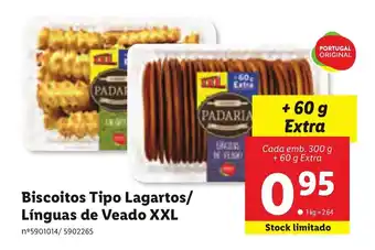 Lidl Biscoitos Tipo Lagartos/Línguas de Veado XXL +60g promoção
