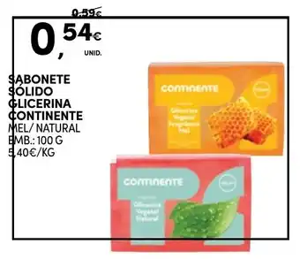 Continente SABONETE SOLIDO GLICERINA CONTINENTE MEL/NATURAL EMB.: 100 G promoção