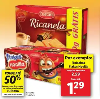 Lidl Cuétara Bolachas Flake Nocilla promoção