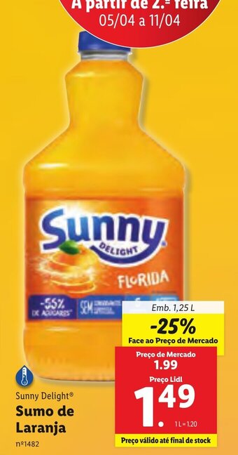 Lidl Sunny Delight Sumo de Laranja 1,25L promoção
