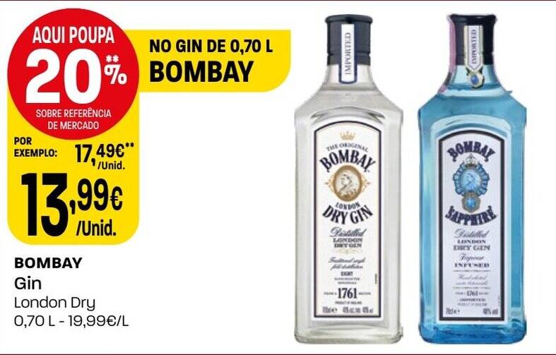 Promoção BOMBAY Gin London Dry 0.70L em Intermarché