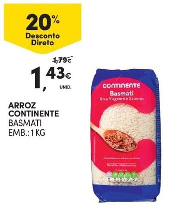 Continente Arroz Continente Basmati 1kg promoção