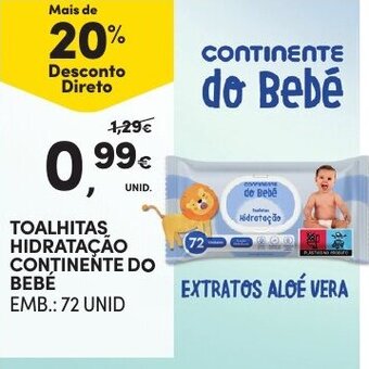 Continente Toalhitas Hidratação Continente do Bebé 72 Unid promoção