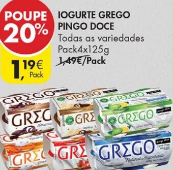 Pingo Doce Iogurte Grego Pingo Doce 4x125g promoção