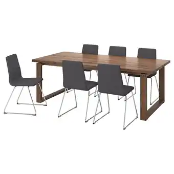 IKEA Mörbylånga / lillånäs mesa e 6 cadeiras, chapa de carvalho velatura castanha/cromado gunnared cinzento escuro, 220x100 cm promoção
