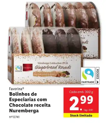 Lidl Favorina Bolinhos de Especiarias com Chocolate receita Nuremberga Cada emb. 300 g promoção