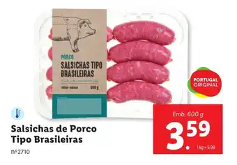 Lidl Salsichas de Porco Tipo Brasileiras Emb. 600 g promoção
